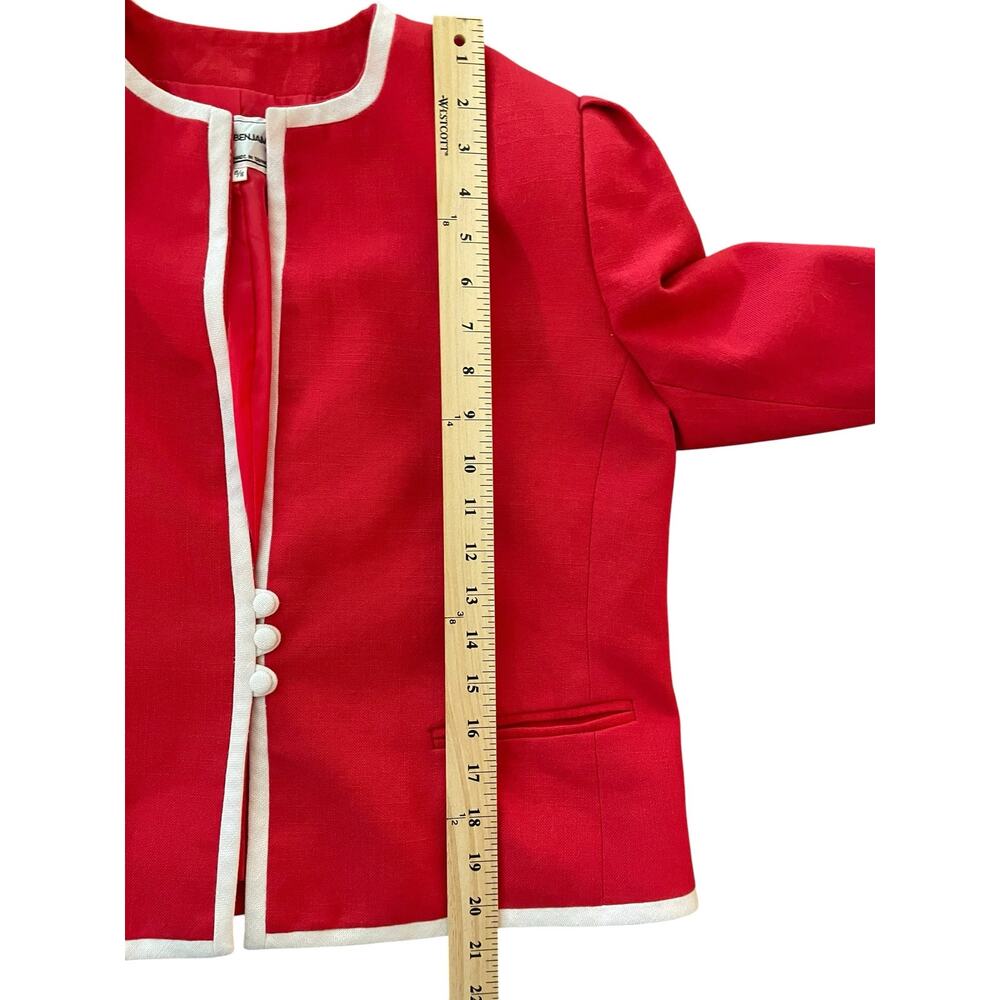 Vintage David Benjamin Red Cropped Blazer Jacket White Trim Size 15/16 - Picture 7 of 7